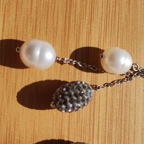 Honora Freshwater Pearl Swarovski Crystal Necklace Earrings Set 925 Sterling - Picture 5 of 6